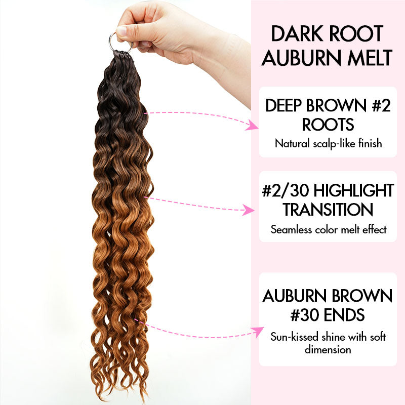 QVR #2/30 Mixed Subtle Ombre Feather Crochet Human Hair Water Wave Miracle Knots Crochet Weave Hair Extensions