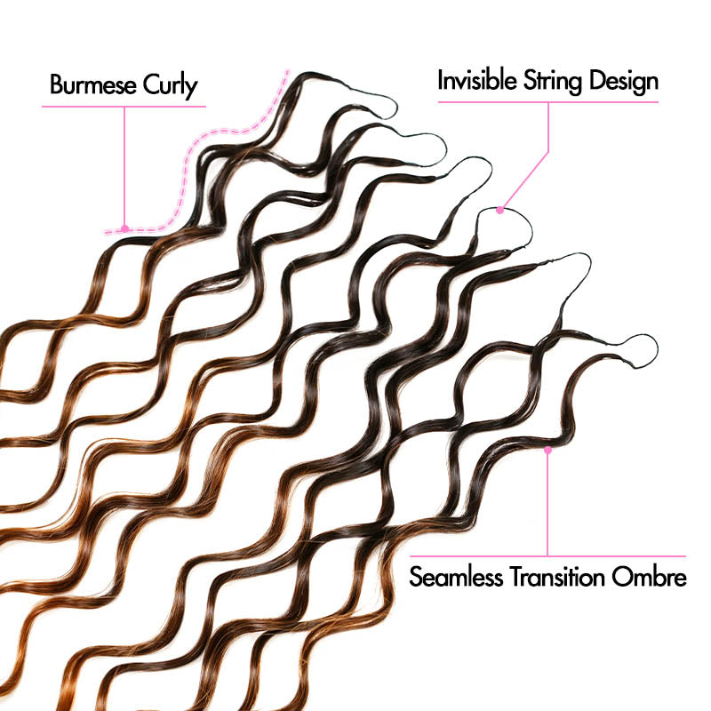 QVR #2/30 Mixed Subtle Ombre Feather Crochet Human Hair Water Wave Miracle Knots Crochet Weave Hair Extensions