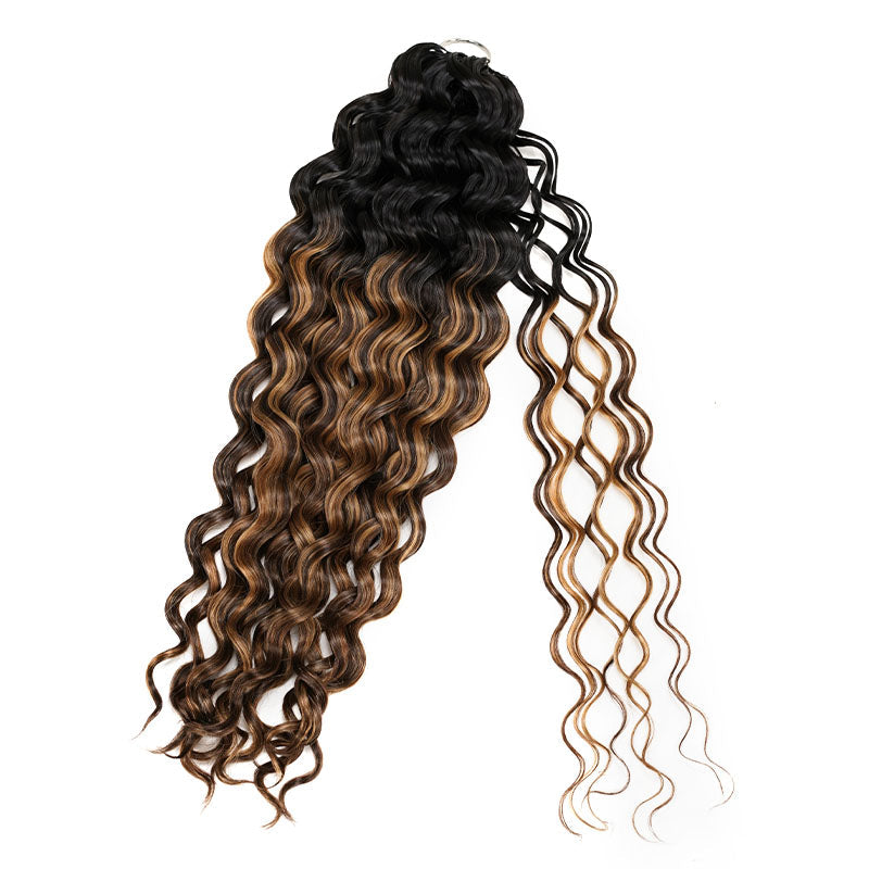QVR Honey Caramel Mixed Highlights Feather Crochet Human Hair Water Wave Miracle Knots Crochet Weave Hair Extensions