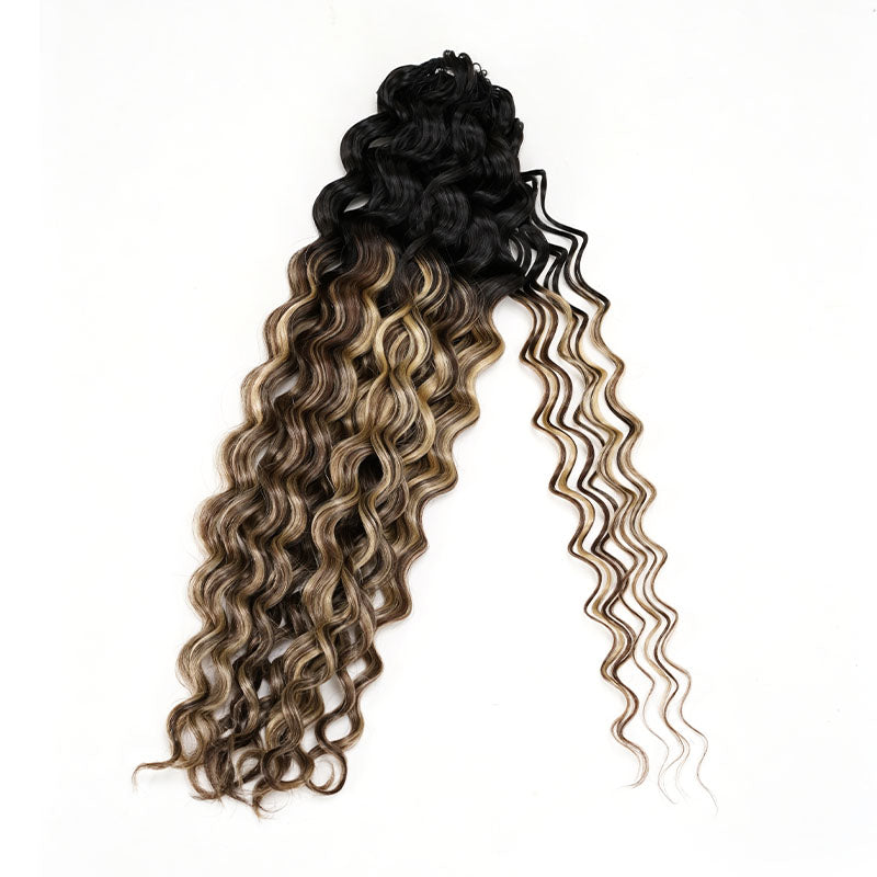 QVR Sun-Kissed Blonde Mixed Highlights Feather Crochet Human Hair Water Wave Miracle Knots Crochet Weave Hair Extensions