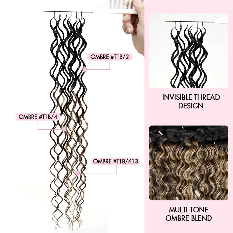 QVR Sun-Kissed Blonde Mixed Highlights Feather Crochet Human Hair Water Wave Miracle Knots Crochet Weave Hair Extensions