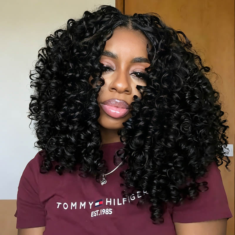 QVR Bouncy Curly Crochet Hair Natural Black Machine Made Feather Crochet Human Hair Extension