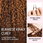 QVR Burmese Kinky Curly Feather Crochet Human Hair Highlight #P4/30 Miracle Knots Crochet Weave Hair Extensions