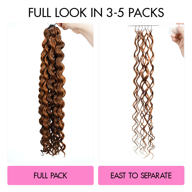 QVR Water Wave Feather Crochet Human Hair Highlight #P4/30 Miracle Knots Crochet Weave Hair Extensions