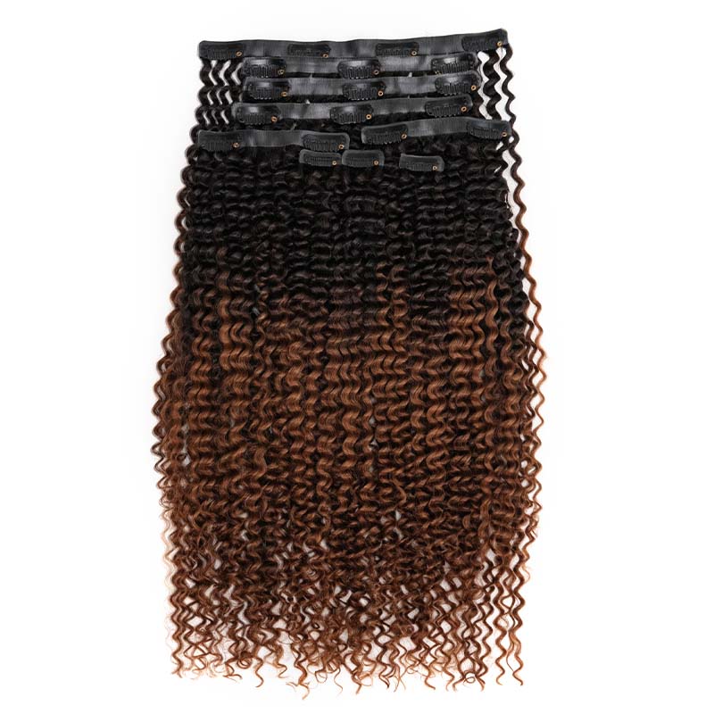 QVR #2/30 Mixed Subtle Ombre Small Kinky Curly PU Clip In Hair Extensions 9PCS 5PCS Volumizer Human Hair