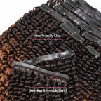 QVR #2/30 Mixed Subtle Ombre Small Kinky Curly PU Clip In Hair Extensions 9PCS 5PCS Volumizer Human Hair
