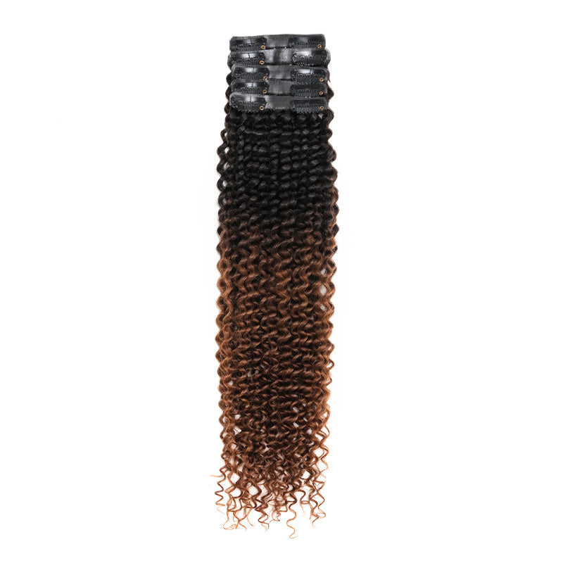 QVR #2/30 Mixed Subtle Ombre Small Kinky Curly PU Clip In Hair Extensions 9PCS 5PCS Volumizer Human Hair
