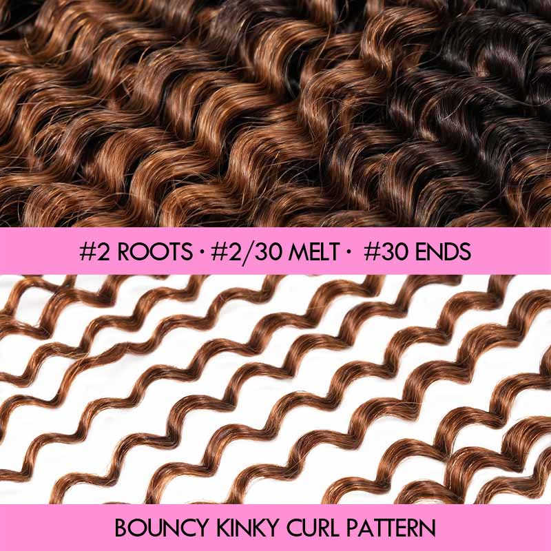 QVR #2/30 Mixed Subtle Ombre Small Kinky Curly PU Clip In Hair Extensions 9PCS 5PCS Volumizer Human Hair