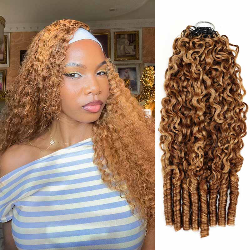 QVR Burmese Curly Feather Crochet Human Hair Highlight #P4/30 Miracle Knots Crochet Weave Hair Extensions