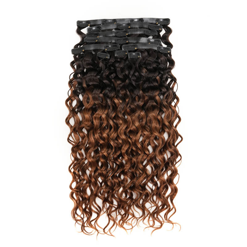 QVR #2/30 Mixed Subtle Ombre Water Wave PU Clip In Hair Extensions 9PCS 5PCS Volumizer Human Hair