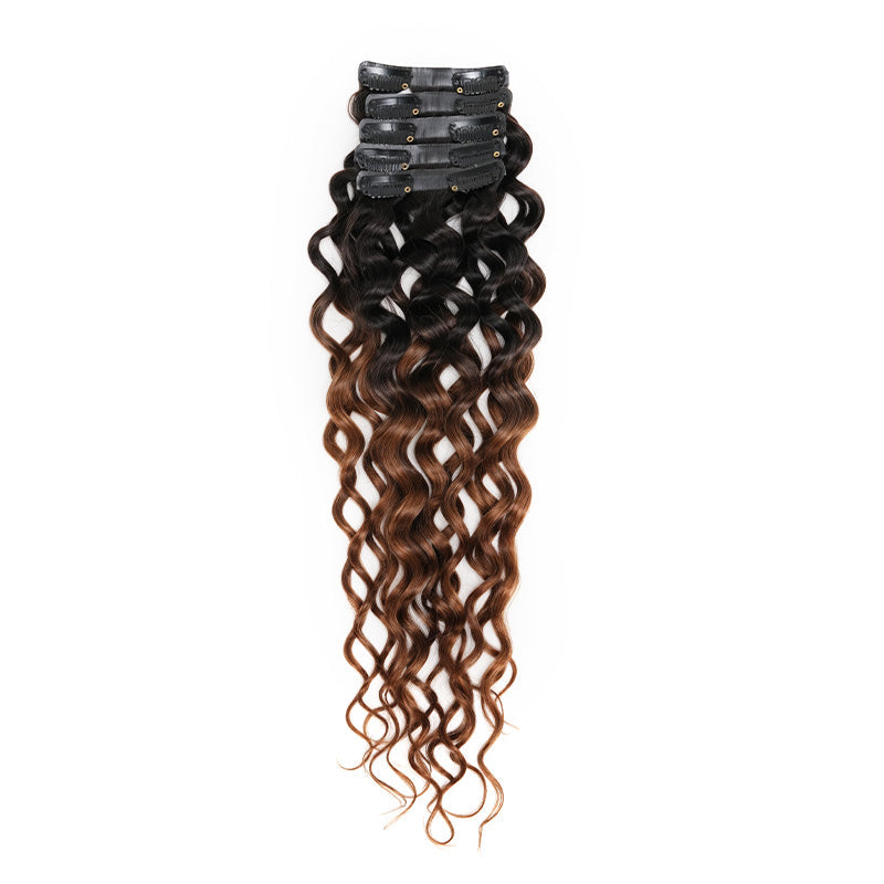 QVR #2/30 Mixed Subtle Ombre Water Wave PU Clip In Hair Extensions 9PCS 5PCS Volumizer Human Hair