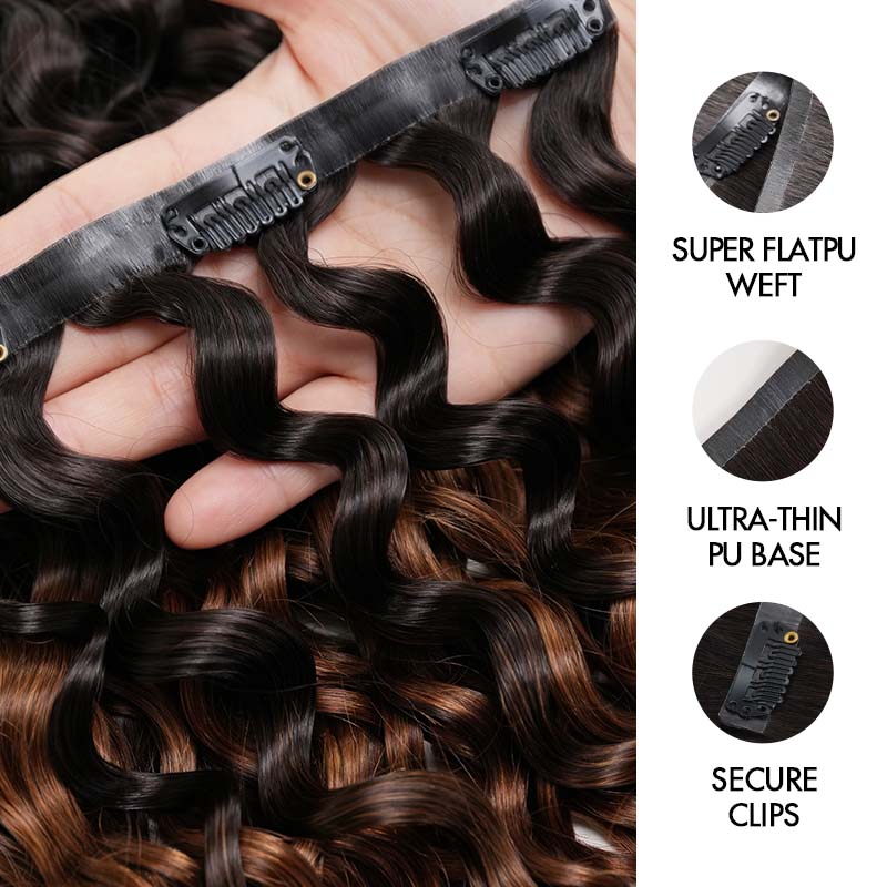 QVR #2/30 Mixed Subtle Ombre Water Wave PU Clip In Hair Extensions 9PCS 5PCS Volumizer Human Hair