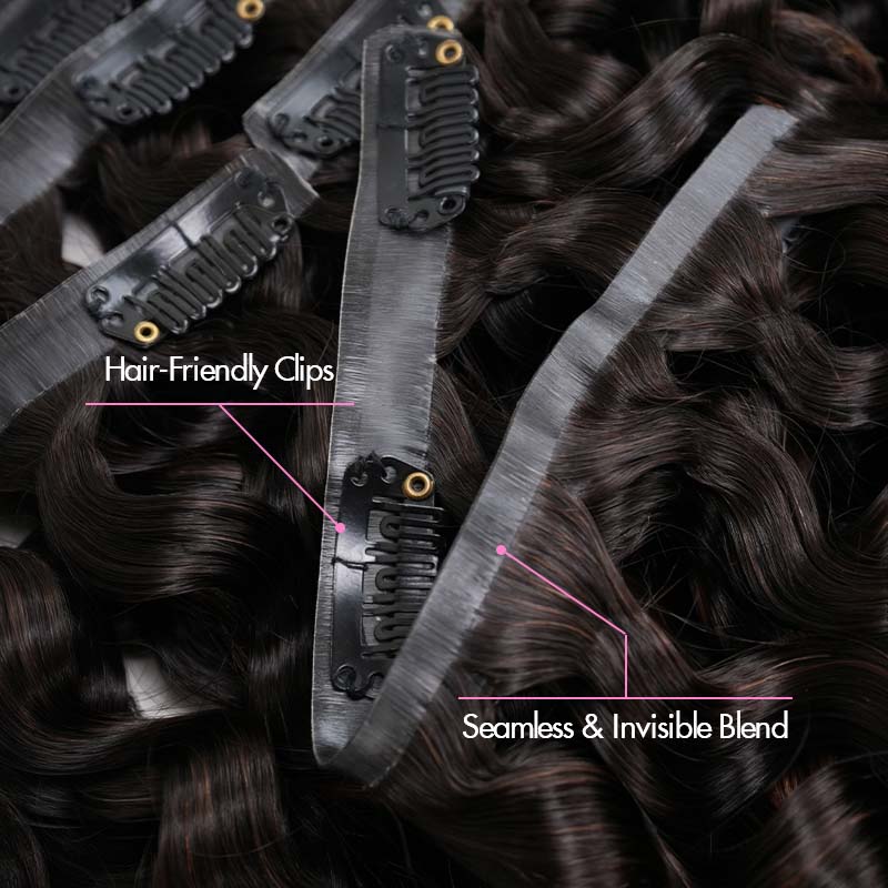 QVR #2/30 Mixed Subtle Ombre Water Wave PU Clip In Hair Extensions 9PCS 5PCS Volumizer Human Hair