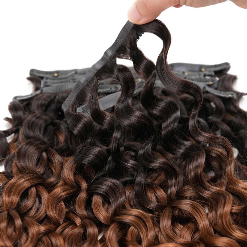 QVR #2/30 Mixed Subtle Ombre Water Wave PU Clip In Hair Extensions 9PCS 5PCS Volumizer Human Hair