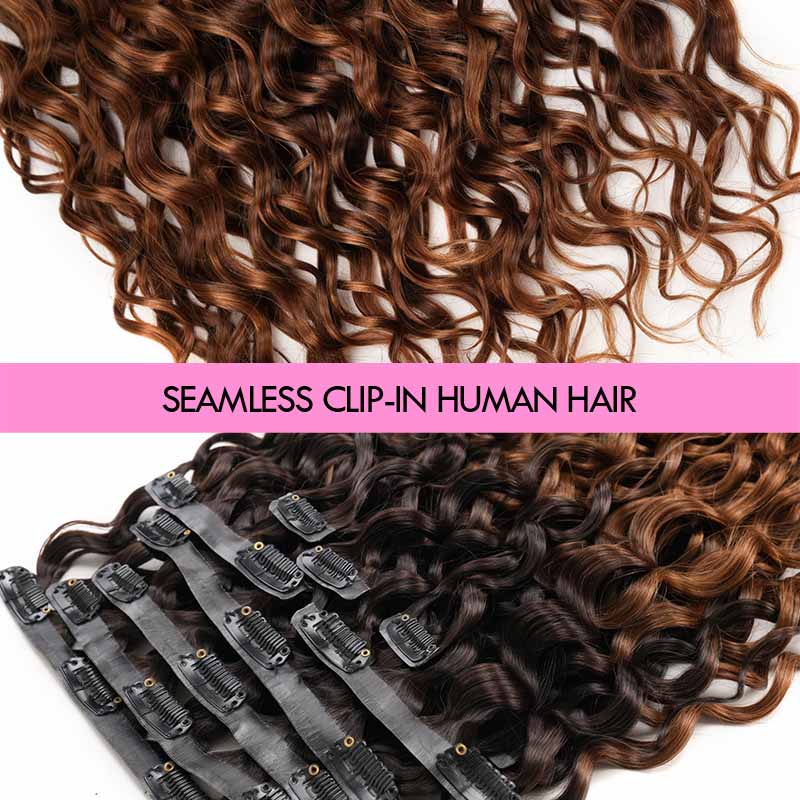 QVR #2/30 Mixed Subtle Ombre Water Wave PU Clip In Hair Extensions 9PCS 5PCS Volumizer Human Hair
