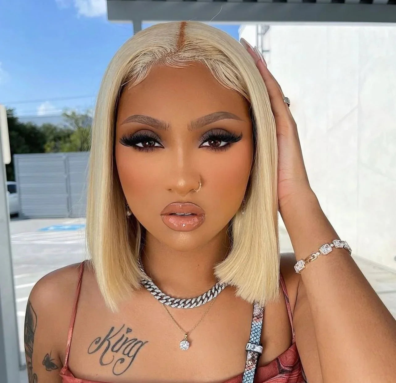 QVR 613 Color Blonde Hair Short Bob Wigs Straight Human Hair Wigs Short Lace Wigs