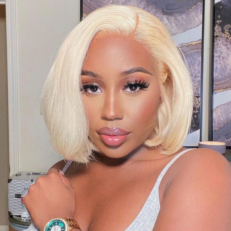 QVR 613 Color Blonde Hair Short Bob Wigs Straight Human Hair Wigs Short Lace Wigs