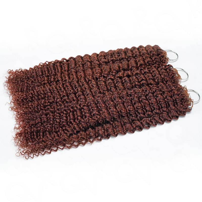 QVR Reddish Brown Human Crochet Hair Small Kinky Curly Machine Made #33B Feather Crochet Hairstyle