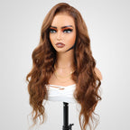 QVR Glueless Pre-cut 4x6 Lace Closure Human Hair Wigs Brown Color Body Wave Premium Wigs