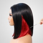 QVR Glueless 13x4 Peekaboo Highlights Red Colored Transparent Lace Human Hair Bob Wigs