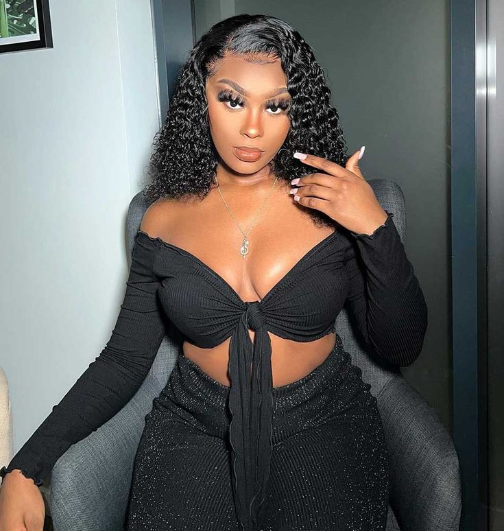 QVR Side Part Brazilian Human Hair Jerry Curly L Part Lace Front Bob Wig
