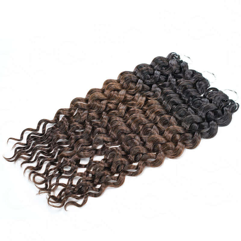 QVR Ombre Brown #T1B/4 Human Crochet Hair Water Wave Machine Made Feather Crochet Hairstyle
