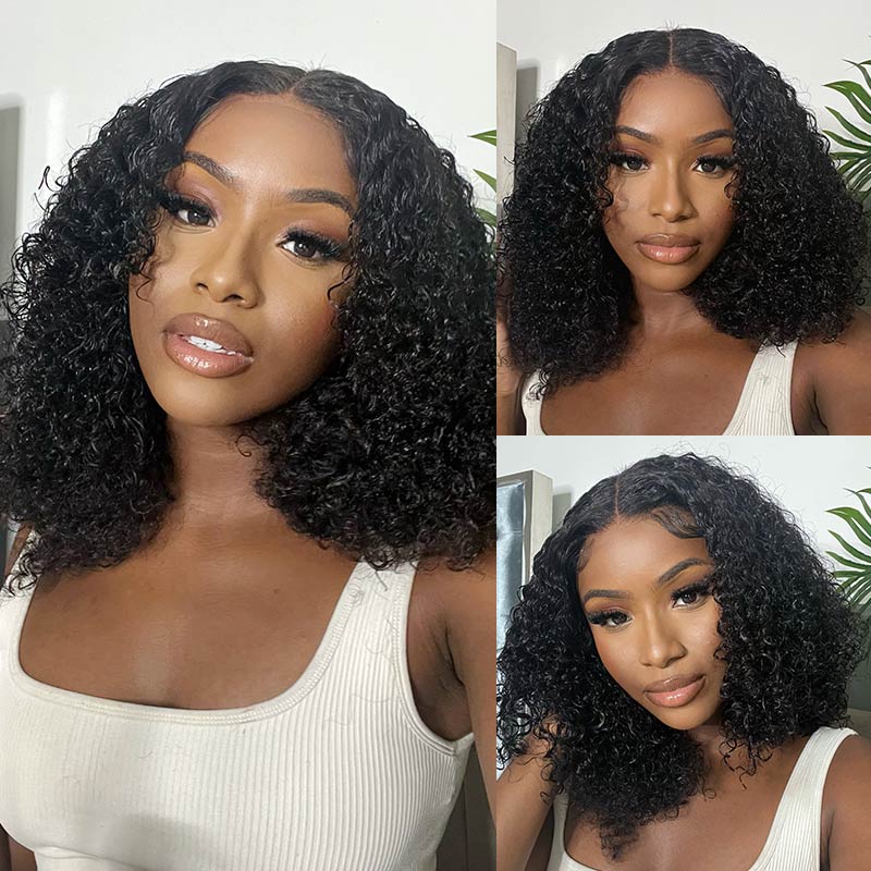 QVR Glueless Pre-cut 13x4 HD Lace Frontal Human Hair Wigs Kinky Curly Wear and Go Wigs