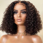 QVR Short Bob Wigs 4x4 Lace Closure Curly Bob Wigs Human Hair Wigs Natural Black