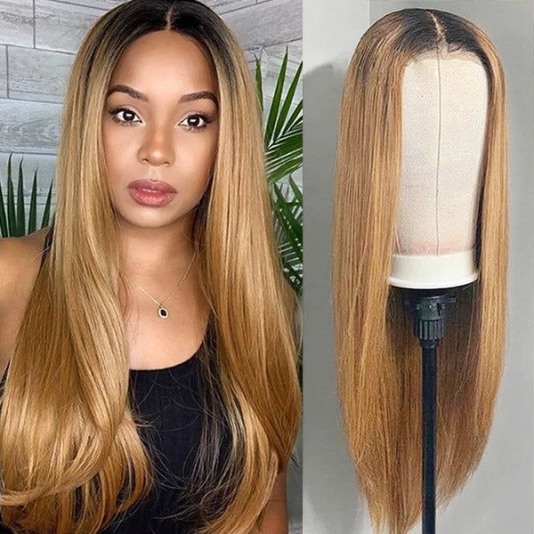 QVR Glueless Pre-cut Ombre Color 4x6 HD Lace Closure Wigs Straight/Body Wave Human Hair Wig