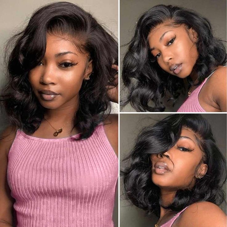 QVR Body Wave Short Bob Wigs Pre Plucked 13x4 Lace Front Wigs Human Hair 210% Density