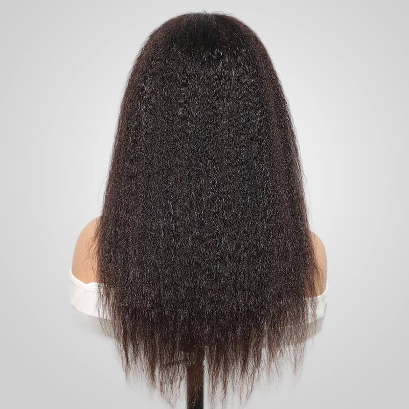 QVR V Part Kinky Straight Protective Style Wigs No Lace No Gel Glueless Kinky Human Hair Wigs For Women