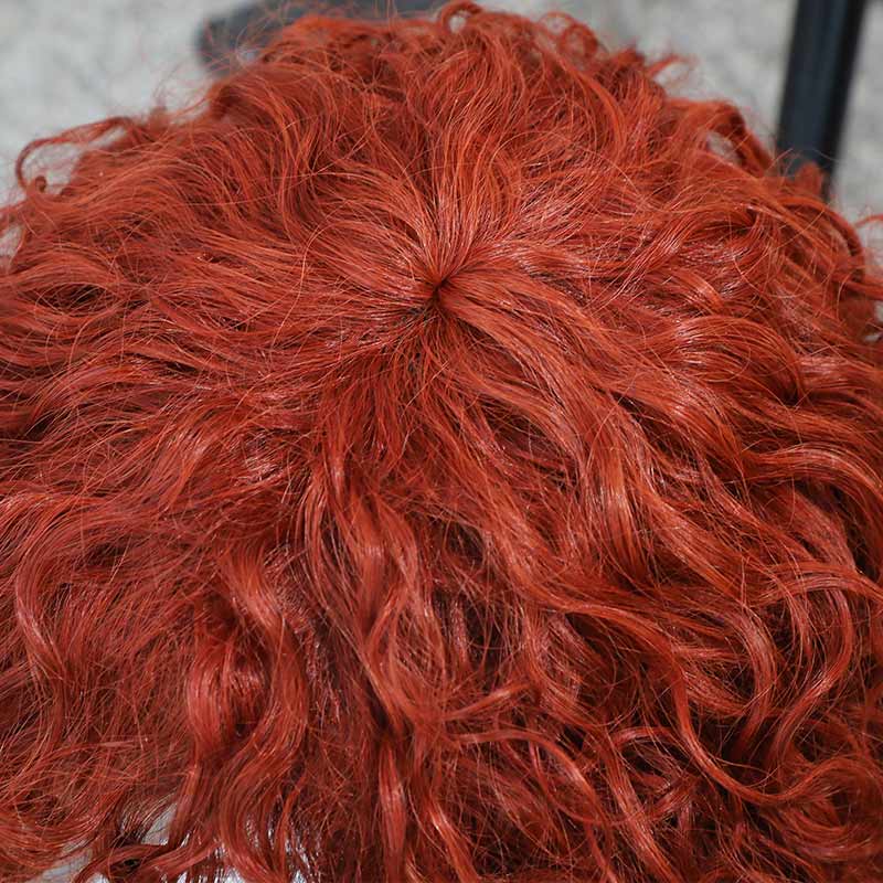QVR Ginger Orange Color Water Wave Machine Made Wig With Bang Short Bob Wigs