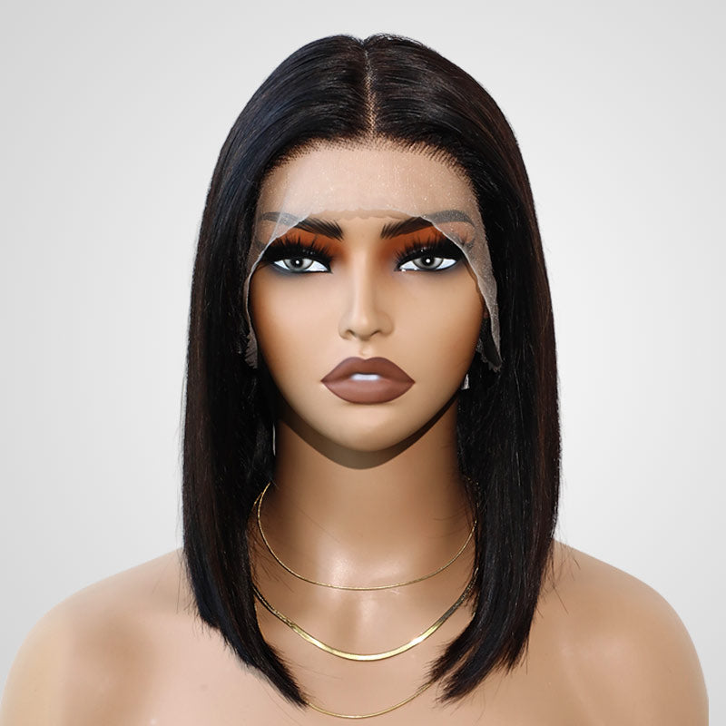QVR Glueless 13x4 Peekaboo Highlights Red Colored Transparent Lace Human Hair Bob Wigs