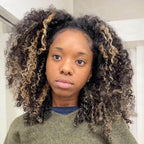 QVR Invisible Lace Edge Kinky Curly V Part Wigs Highlight #1B/27/613 No Leave Out Human Hair Wig