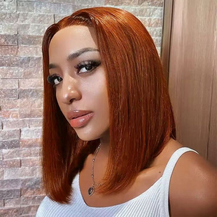 QVR Dirty Oranage Color Short Bob Wigs 5x5 Pre-cut Lace Straight Human Hair Wigs