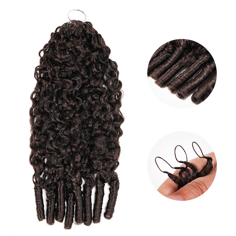QVR Burmese Curly Feather Crochet Human Hair Dark Brown Machine Made Crochet Weave Hair Extensions