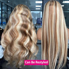 QVR Glueless Highlights Brown With Blonde Pre-cut 4x6 Lace Straight&Body Wave #P5/613 Wigs