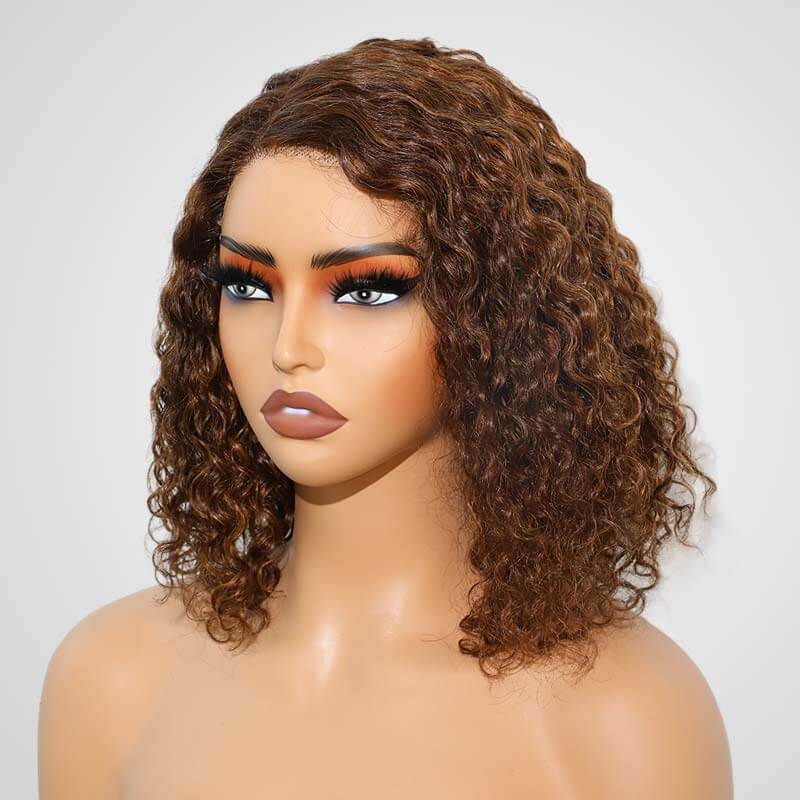 QVR Side Part #4/30 Highlights Short Bob Wigs Water Wave Human Hair