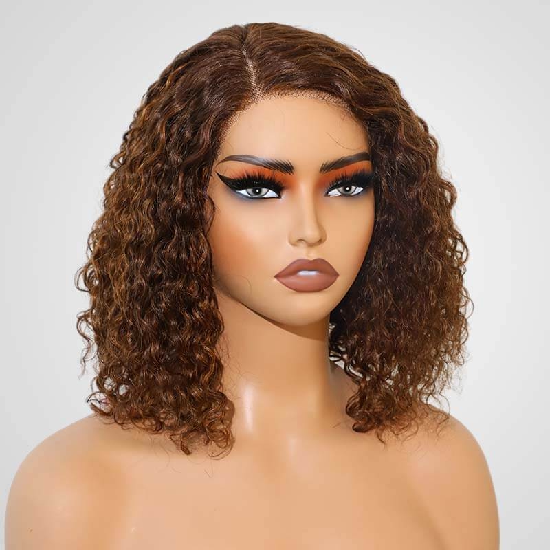 QVR Side Part #4/30 Highlights Short Bob Wigs Water Wave Human Hair