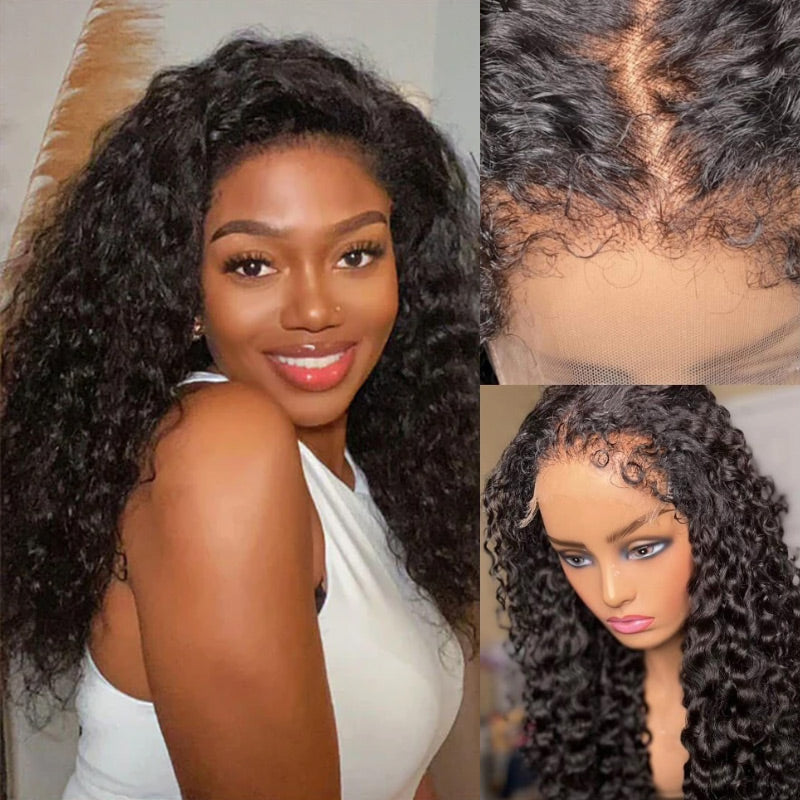 QVR Curly Edges Hairline Water Wave 5x5 Transparent HD Lace Closure Human Hair Wigs