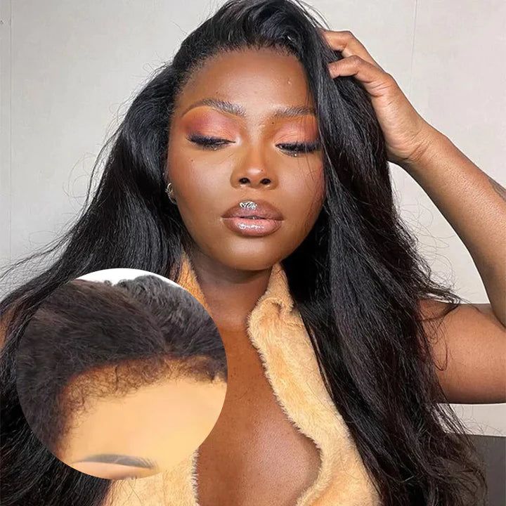 QVR Curly Edge Human Hair Wigs Straight 13x4/13x6 Lace Frontal Wigs With Kinky Edges Baby Hair