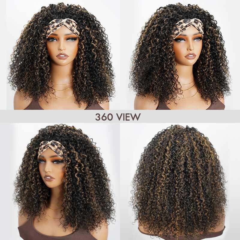 QVR Glueless Blonde Highlight Twist Curly Half Wig 250% Density Human Hair Wig #1B/27 Wear Go Flip Over Wig