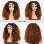 QVR Glueless Ombre Brown Twist Curly Half Wig 250% Density Human Hair Wig #T2/30 Wear Go Flip Over Wig