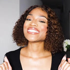 QVR Highlight Deep Curly Bob Human Hair Wigs Ombre Honey Brown 4x4 Lace Closure Wigs