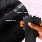 QVR Invisible 9PCS Weft Clip In Hair Extensions 5PCS Volumizer Natural Straight PU Clip In Human Hair