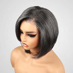 QVR Salt & Pepper Side Part Short Bob Wig Glueless 5X5 Lace Closure Wig