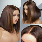 QVR Glueless Mix Brown Highlights Straight 5x5 Pre-cut Lace Short Bob Wigs