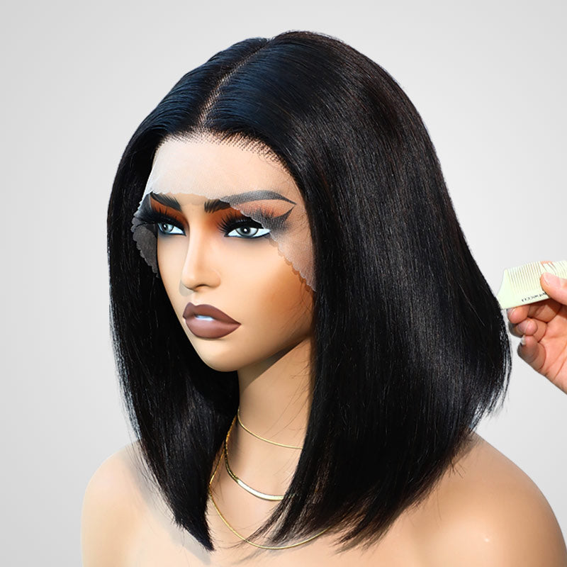 QVR Straight Short Bob Wigs Pre Plucked 4x4 Lace Closure Human Hair Wigs 180% Density