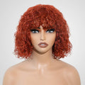 QVR Ginger Orange Color Water Wave Machine Made Wig With Bang Short Bob Wigs