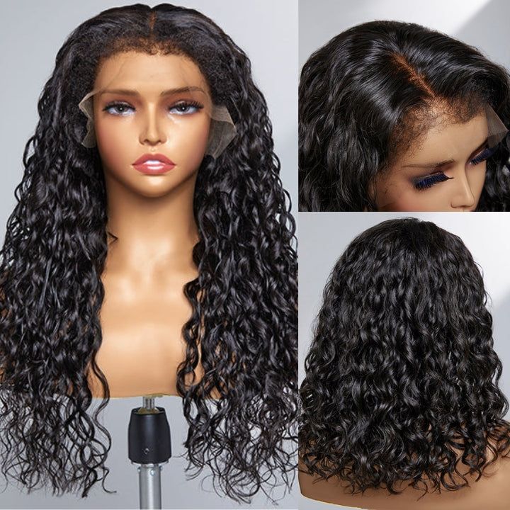 QVR 4C Curly Edges Water Wave Hair 13x4 5x5 HD Lace Front Wigs With Realistic Hairline